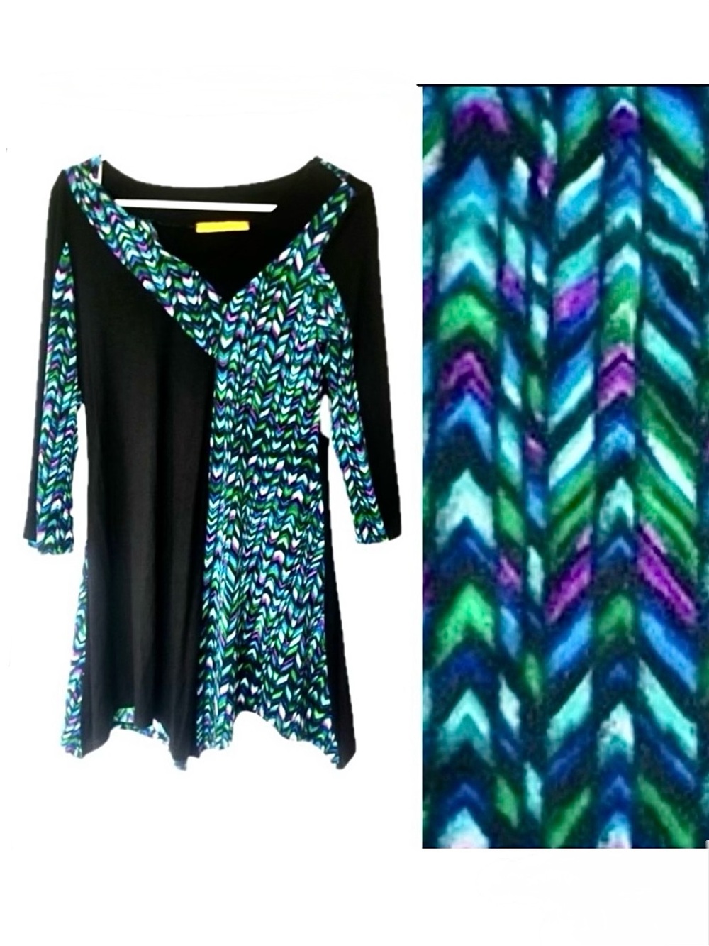 Pure Intent Asymmetrical Shift Dress V Neck Chevron Print Size Small